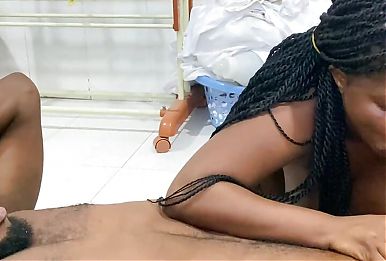 African big ass ebony wife was washing in the laundry naked when her house keeper creeped in on her naked and fucked.
